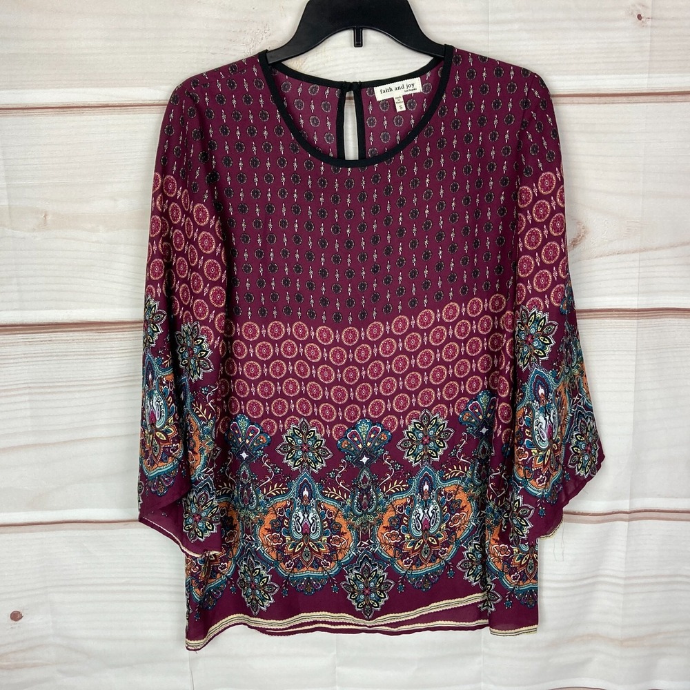 Faith And Joy Top Women S Paisley Kimono Sleeve Blouse Tunic Scoop Neck Pullover